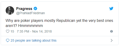 Prahlad Friedman声称大多数扑克玩家都是共和党派但其中优秀的却没几个