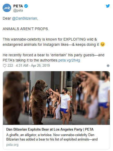 Dan Bilzerian拿熊娱乐被PETA指责，霸气回怼让对方瞬间语塞