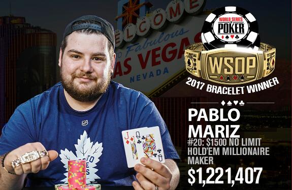 WSOP赛讯：Pablo Mariz夺得Millionaire Maker锦标赛冠军