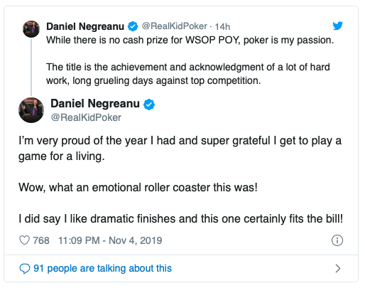 Daniel Negreanu第三次荣获WSOP年度最佳牌手称号！