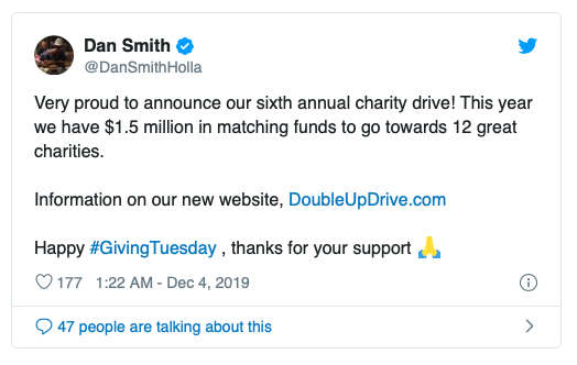 Dan Smith慈善赛今年捐款150万美元
