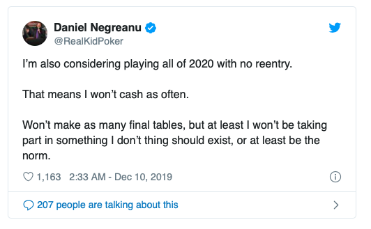 Daniel Negreanu痛斥无限再买入扑克锦标赛的兴起