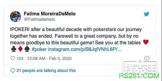 Fatima Moreira de Melo离开扑克之星战队