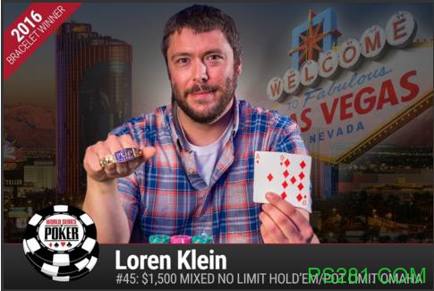 ​WSOP快迅：Loren Klein获得1500美元买入NLH/PLO混合锦标赛冠军