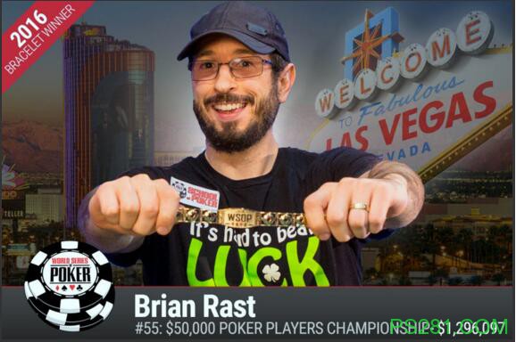 ​WSOP快讯：Brian Rast在5万美元买入的扑克玩家冠军赛中夺冠